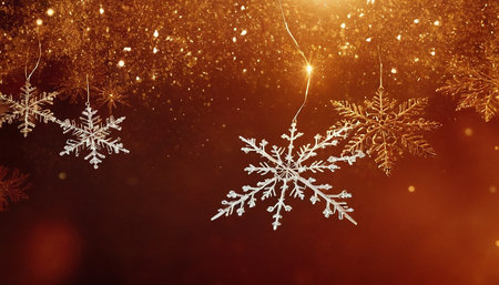 Christmas background with snowflakes on bokeh lights and copy spaceの素材