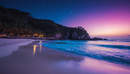 Beautiful view of the beach at night, Phuket, Thailandの素材