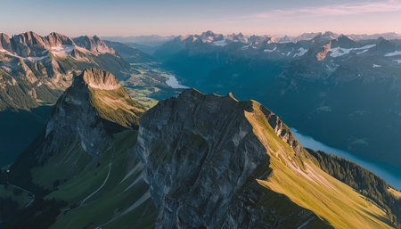 Panoramic view of the Swiss alps in the morning.の素材