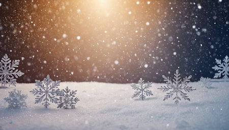 Snowflakes on snow. Christmas background. 3D illustration.の素材