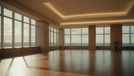 interior of modern bright empty room with window view. 3d renderingの素材