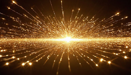 golden lines and sparks on a black background. 3d renderの素材