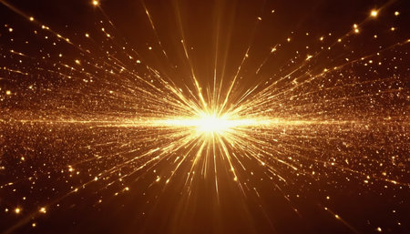 abstract golden background with rays of light and bokeh effectの素材