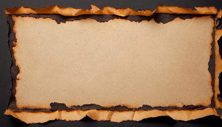 Old paper with burnt edges on a black background. Copy space.の素材