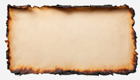 Old paper with burnt edges isolated on a white background. Copy space.の素材