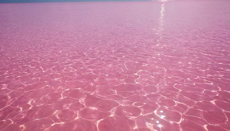 Pink water surface with sun reflection in the water. Natural background.の素材