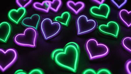 Valentine's day background with glowing hearts. 3D renderingの素材