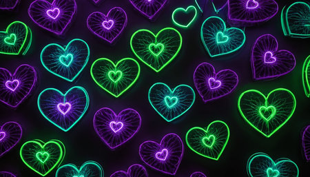 Neon hearts on black background. Valentine's Day. 3D renderingの素材