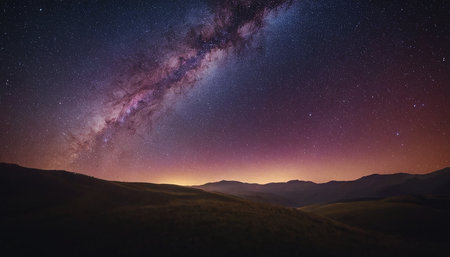 Milky Way over the mountains in the summer. Night landscape.の素材