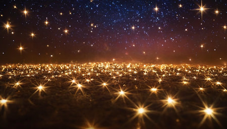 Christmas background with stars and bokeh lights, 3d renderの素材