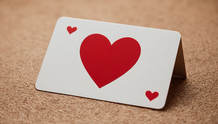 Playing cards with red heart on cork board. Valentines day conceptの素材