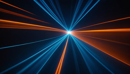 abstract rays of light from the center on a dark blue backgroundの素材