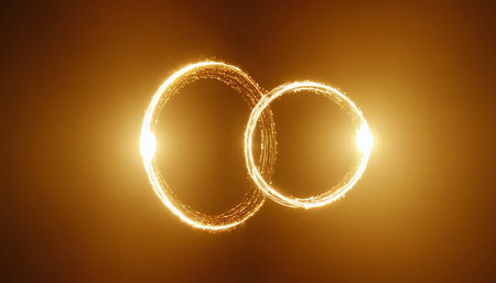 two rings on a yellow background. two rings in the form of fireの素材