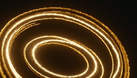 Abstract golden spiral on a black background. Long exposure. Lens flare.の素材