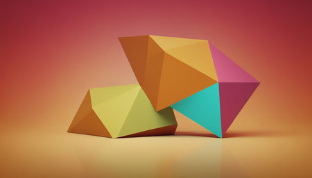 3d rendering of colorful origami pyramid. Geometric shapes.の素材