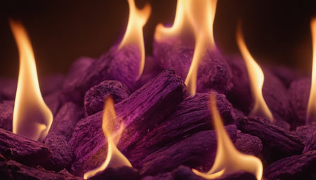 Burning coals on a black background close-up macro photographyの素材