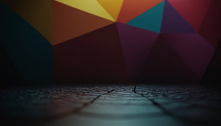 3d render. Abstract colorful polygonal background with light effects.の素材