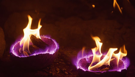 Burning incense in a fireplace. Close-up. Selective focus.の素材