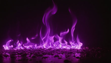 Fire flames on black background with smoke and fog. Close up.の素材