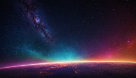 Space background. Sunrise over planet Earth. Elements of this image furnished by NASAの素材