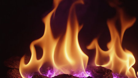 Burning fire in the fireplace. Close-up of a fire.の素材