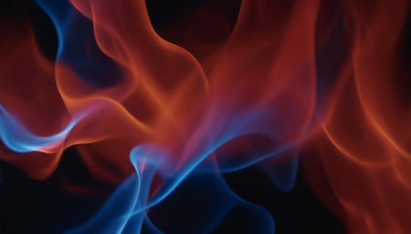 Abstract background of red and blue fire flames on a black background.の素材