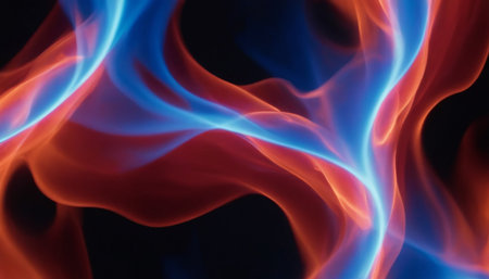 Blue and red flames of fire on a black background. Abstract backgroundの素材