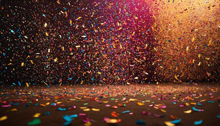 Colorful confetti on a dark background. Festive background.の素材