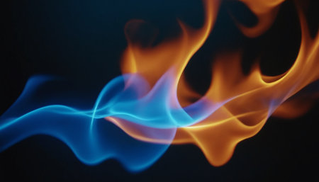 abstract blue fire flame on black background - close up of smokeの素材
