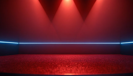 Empty stage illuminated with red and blue lights. 3D Renderingの素材