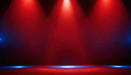 Red stage background with spotlights. Empty stage background with spotlights.の素材
