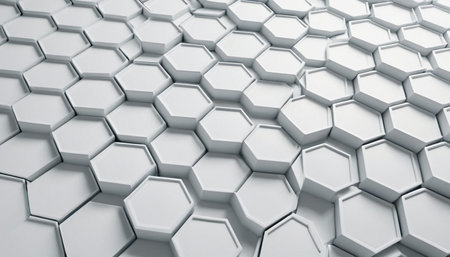Abstract 3d rendering of white hexagons background. Wall of hexagonsの素材