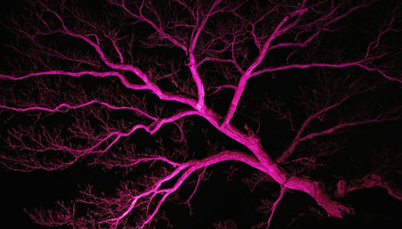 Neon Tree Branches on a Black Background in the Night.の素材