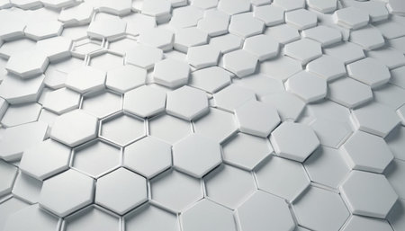 Abstract 3d rendering of white hexagonal honeycomb background. Hexagonal honeycomb pattern.の素材