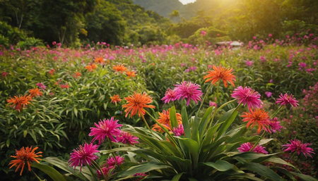 Flower garden in the morning at Doi Ang Khang, Chiang Mai, Thailandの素材