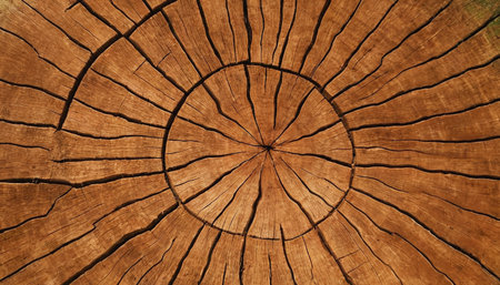 Wooden texture of a tree trunk with annual rings, close-upの素材