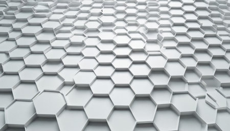 Abstract 3d render of white hexagonal background. Hexagonal honeycomb patternの素材