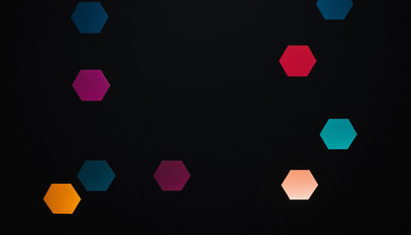 Colorful hexagon pattern on black background. Hexagon pattern.の素材