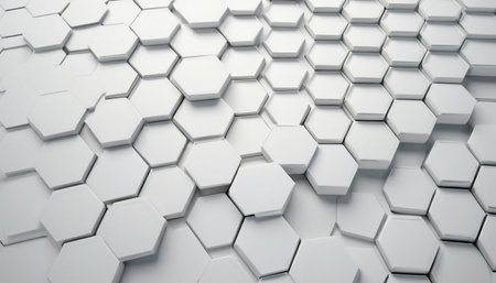 Abstract 3d rendering of white hexagons background. Wall of hexagons.の素材