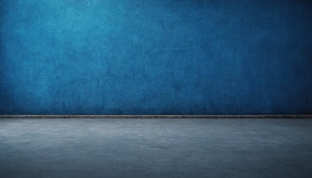 Empty room with blue concrete wall and concrete floor. 3d renderingの素材