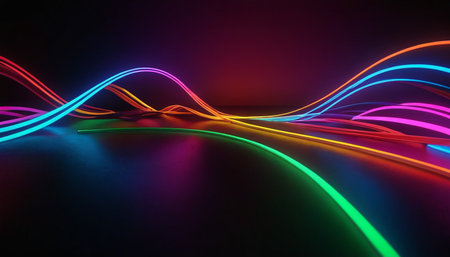 abstract background with glowing neon lines, 3d illustration, horizontalの素材