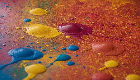 Colorful oil paint splashes on a colorful background. Abstract backgroundの素材