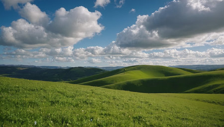 Green hills and blue sky with clouds in Tuscany, Italyの素材