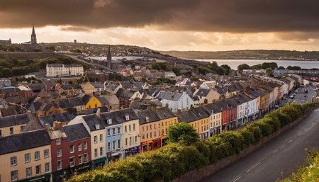 Aerial view of the town of Dinan in Brittany, Franceの素材