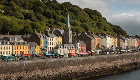 People walking on the promenade in Dublin, Ireland.の素材