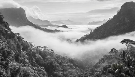 Beautiful landscape of tropical rainforest in Sri Lanka. Black and whiteの素材