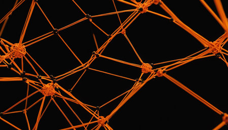 Abstract orange network connection structure on black background. 3D rendering.の素材
