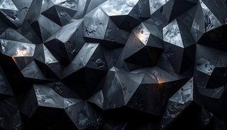 3d illustration of abstract geometric background with polygonal shapes in black and whiteの素材