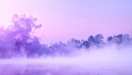 Fog on the lake in the early morning. Beautiful landscape.の素材