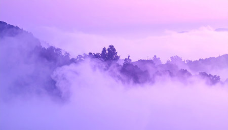 Beautiful fog in the morning at Phu Kradueng National Park, Loei, Thailandの素材